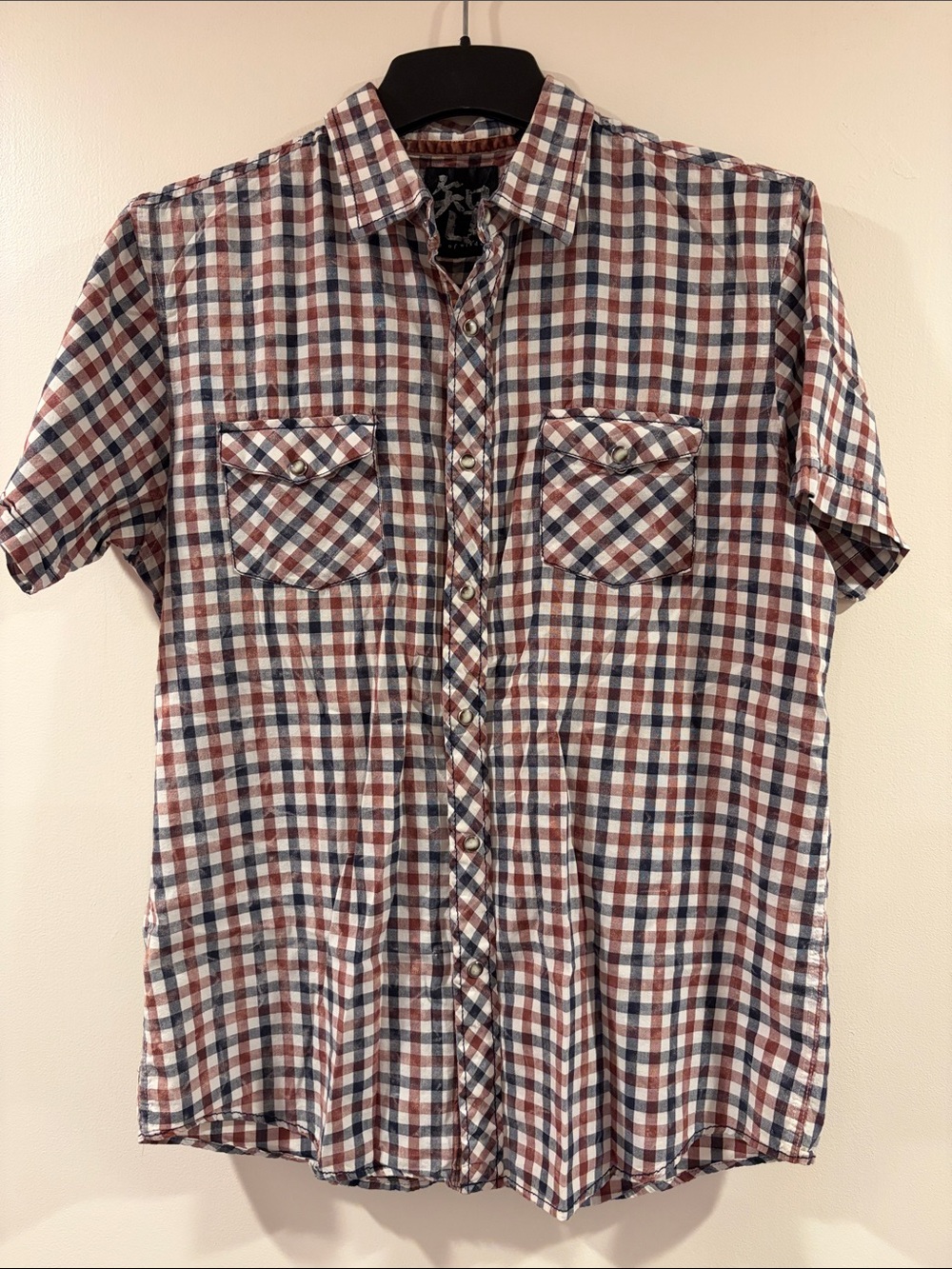 Casual Short-Sleeve Plaid Button-Down Shirt - Blue, Brown & White